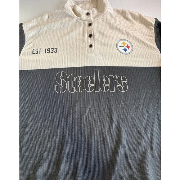 Vintage Pittsburgh Steelers Henley Pullover Sweatshirt XL Elbow Patch 90s